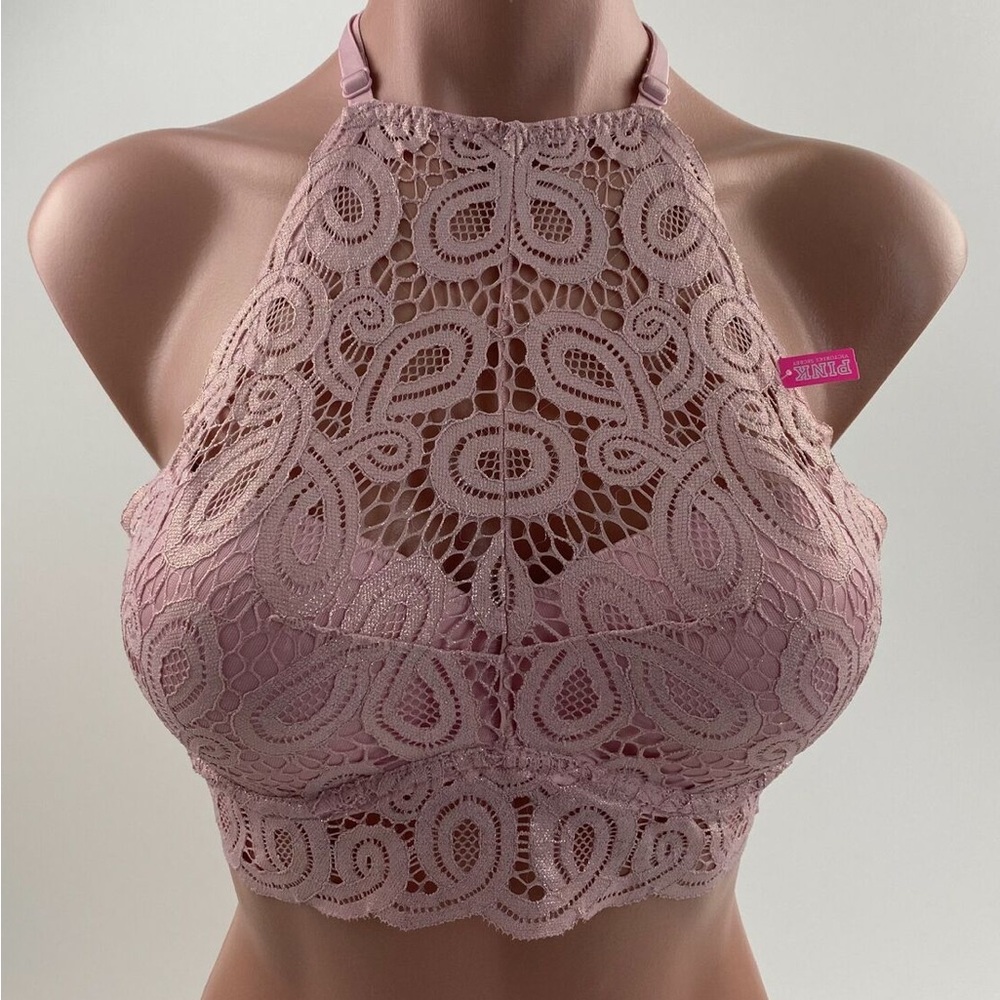 NWT PINK Push Up High Neck Lace Bra